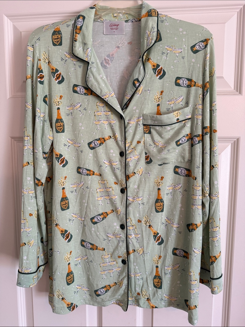 NWOT Women’s Mint Champagne-Print Button Pajama Set-In My Sundays - Picture 2 of 3